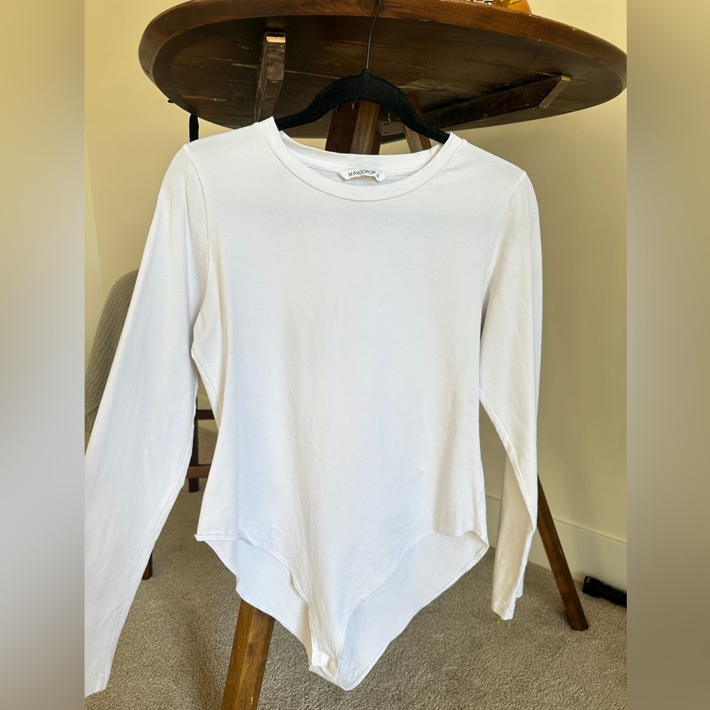 🤍 MANGOPPOP Long Sleeve Bodysuit — White (Size XL)